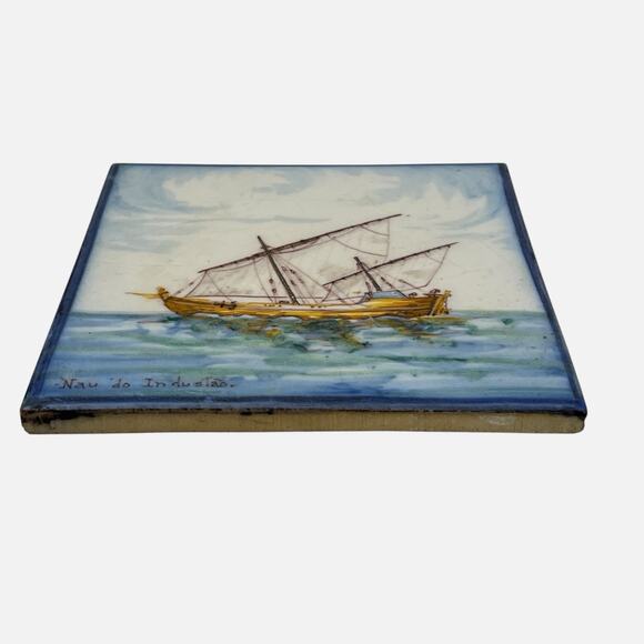 Portuguese Tile Ship Nau do Indusiao Handpainted Battistini de Maria de Portugal - Picture 4 of 12
